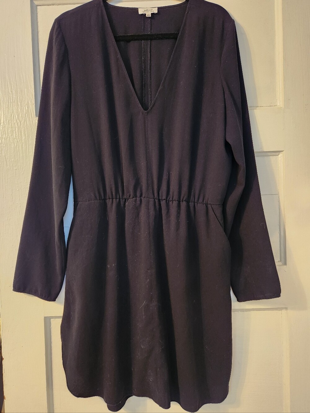 Aritzia Wilfred Black Dress, Brunelle V-Neck Elastic Waist Long Sleeves LBD EUC